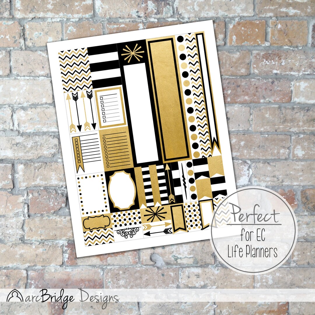 Black White Gold Foil Variety Printable Planner Sticker - Etsy