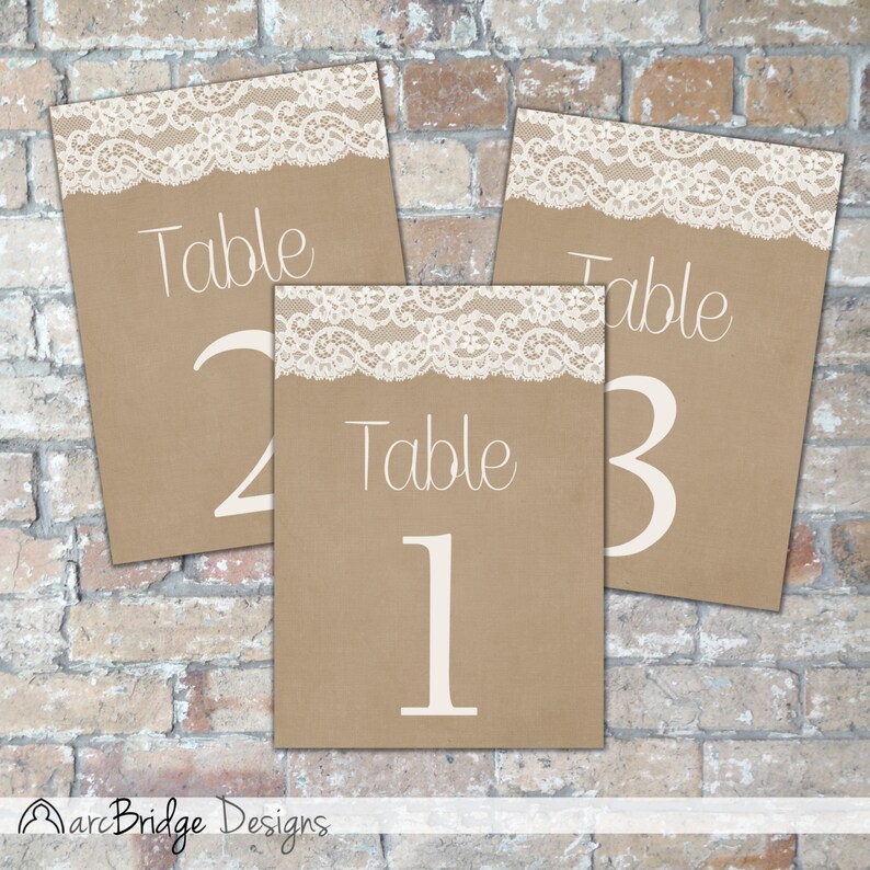 Country Chic Lace Wedding Table Numbers {Digital Download}