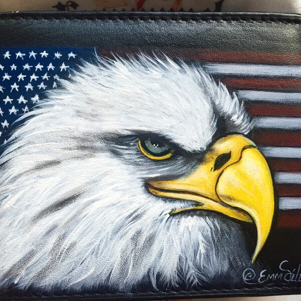 Cartera de los hombres, el águila calva americana con la bandera pintada a mano