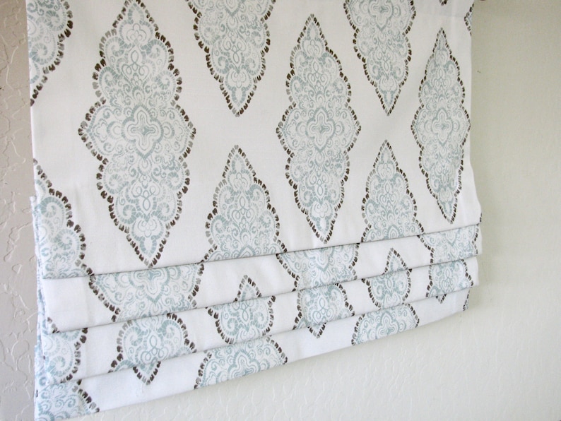 26 to 50 fabric and lining included Custom Order Faux Flat Roman Shade Valance Bedroom Dining room kitchen Bath Blue Grey White