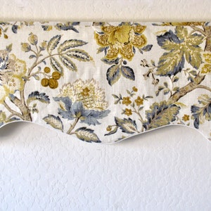 Curved Floral Window Valance/ CUSTOM ORDER ONLY/ Invisible Rod Pocket/ Linen/ Yellows/ Browns/ Grey/ Natural