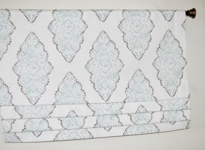 26 to 50 fabric and lining included Custom Order Faux Flat Roman Shade Valance Bedroom Dining room kitchen Bath Blue Grey White