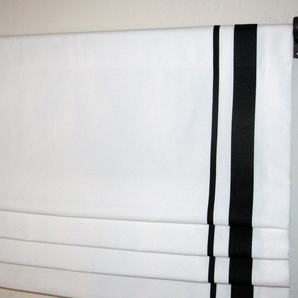 White Roman Shade With Black Trim Etsy