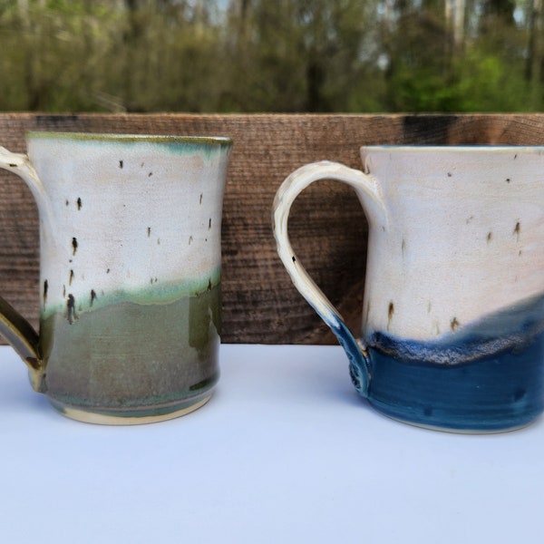 Handmade Ceramic Mug, Green Ceramic Mug, Blue Ceramic Mug, Textured Handle Mug, Mug For Mom