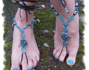BLUE BY YOU, Beaded Barefoot Sandals, Turquoise Sandals, Barefoot Sandals, Yoga Shoes, Barefoot Beach Shoes, TwinklingOfAnEye, Beach Jewelry