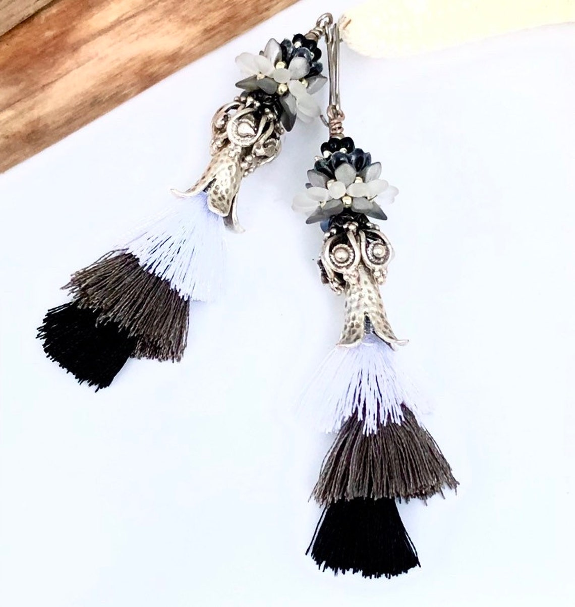 BLACK TIE Affair, Tassel Earrings, Long Earrings, Handmade Earrings, Statement Earrings, Black