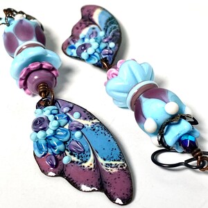 FLY AWAY, Butterfly Earrings, Butterfly Wings, Wing Earrings, Lampwork Earrings, Purple Earrings, Enamel Earrings, Twinkling Of An Eye, OOAK