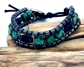 GREEN with ENVY, Mens Beaded Bracelet, Mens Bracelet, Mens Jewelry, Hematite Bracelet, Gift for Men, Chrysoprase, Green Bracelet, Gemstone