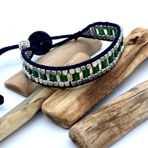 FLEUR DE LIS, Mens Beaded Bracelet, Mens Bracelet, Mens Jewelry, Green Bracelet, Gift for Men, Fathers Day Gift, Mens Fashion, Boutique