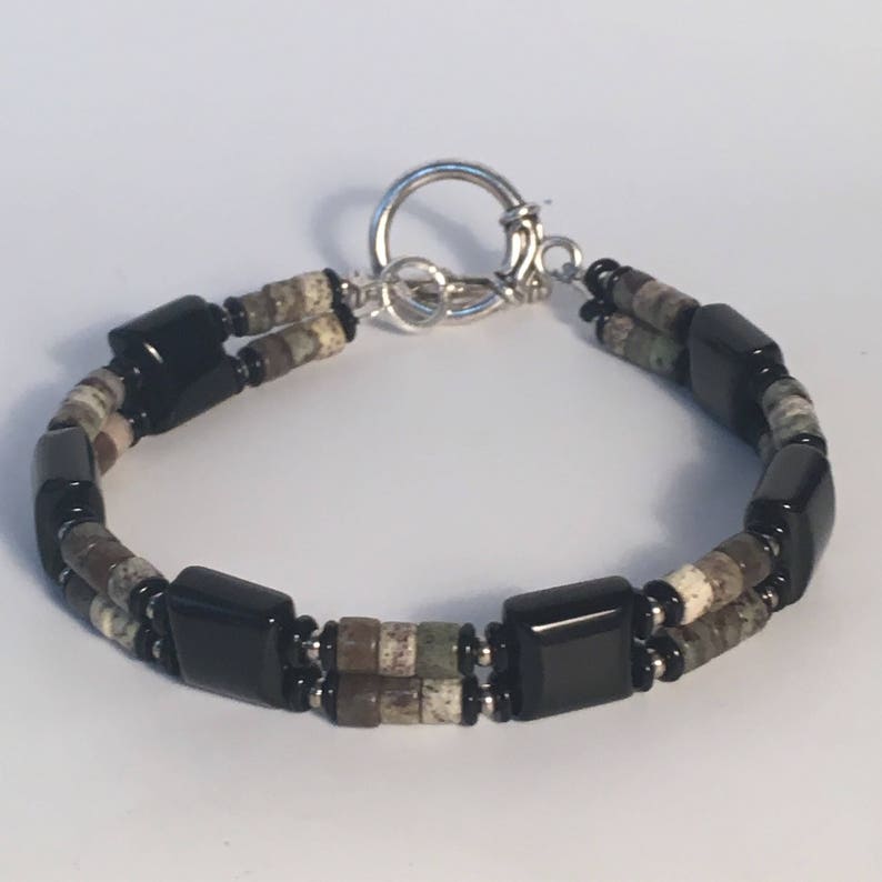 Black Onyx OOAK SMOKE Mens Stone Bracelet For Him Mens Jewelry Rhyolite Bracelet Onyx Bracelet Mens Bracelet Gemstone Bracelet