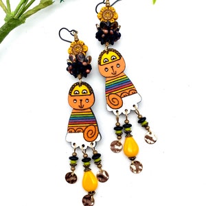 Rainbow Earrings, Cat Earrings, PUSSYFOOTING AROUND, Kitty Earrings, Whimsical Earrings, Rainbow Cat, TwinklingOfAnEye, Hand Painted Earring