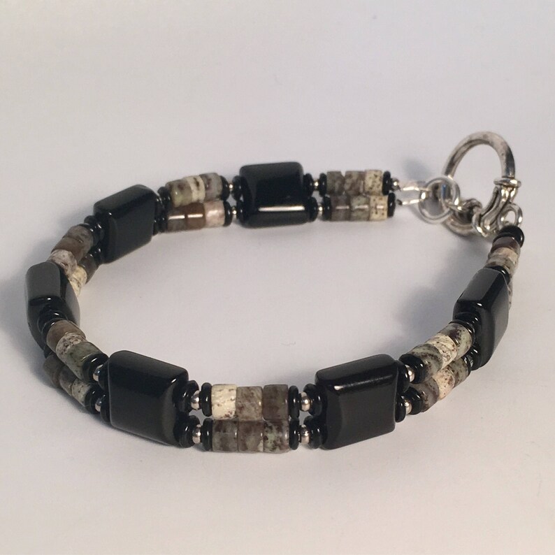 Black Onyx OOAK SMOKE Mens Stone Bracelet For Him Mens Jewelry Rhyolite Bracelet Onyx Bracelet Mens Bracelet Gemstone Bracelet