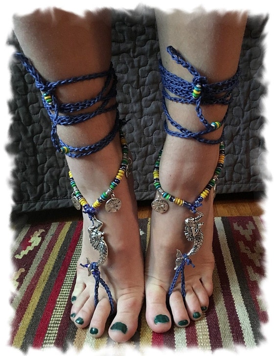 Other FISH in the SEA, Barefoot Sandals, Beaded Sandals, Crochet Sandals, Foot Jewelry, Beach Sandals, Mermaid Sandals, Twinkling Of An Eye