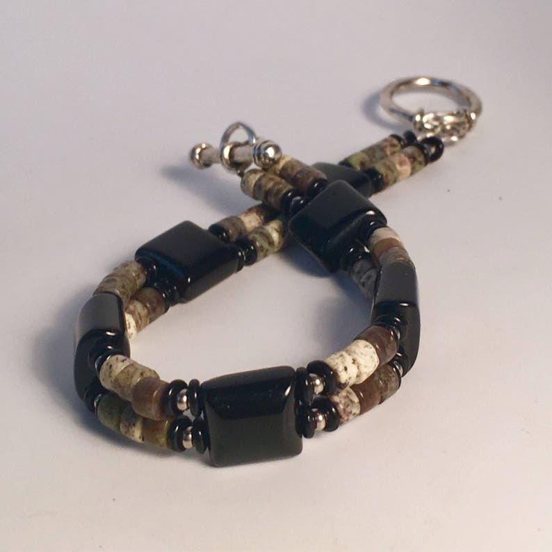 Black Onyx OOAK SMOKE Mens Stone Bracelet For Him Mens Jewelry Rhyolite Bracelet Onyx Bracelet Mens Bracelet Gemstone Bracelet