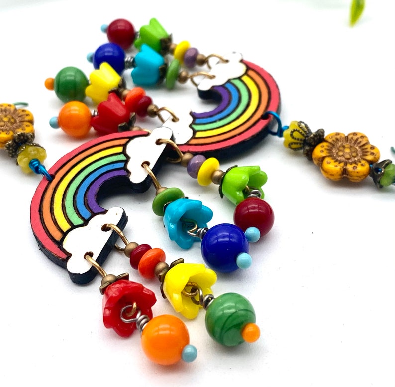 Rainbow Earrings Colorful Earrings Over the RAINBOW Flower Etsy