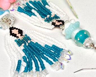 Beaded Earrings, Angel on My Shoulders, Angel Earrings, Christmas Angel, Guardian Angel, Christmas Earrings, TwinklingOfAnEye, OOAK, Boho