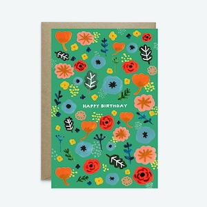 Carte de voeux joyeux anniversaire // Carte d'anniversaire, carte fantaisiste, fleur, printemps, motif, vert, nature, carte de voeux, mignon