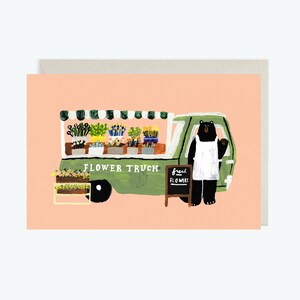Carte de voeux de camion de fleurs / / Carte vierge, carte fantaisiste, fleur, ours, printemps, motif, nature, carte de voeux, mignon