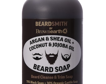 Beardsmith, Argan, Shea  & Coconut with Jojoba oil,  Beard Soap, Beard Cleanse, Shampoo, Trim Soap, 250ml. Plus 1 FREE Natural Muslin cloth