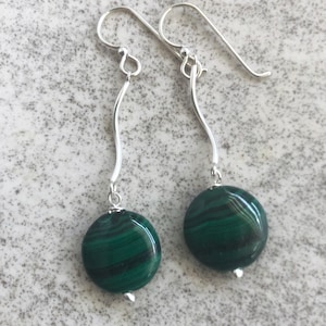 Malachite Earrings Dangle Long,  Green Stone Earrings Sterling Silver,  Beaded Bohemian Gemstone Jewelry, Gift for Daughter, BFF