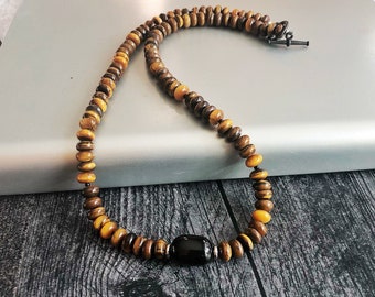 Tiger Eye Necklace for Men,  Brown Stone Necklace Men, Unique Gift for Dad,Boyfriend Gift, Husband Necklace, Handmade Gemstone Mens Jewelry