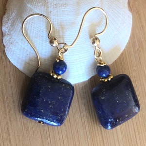 Lapis Earrings Gold, Lapis Lazuli Earrings Dangle, Blue Stone Earrings French Hook or Lever back, Gemstone Jewelry, Great Gift for Wife, BFF