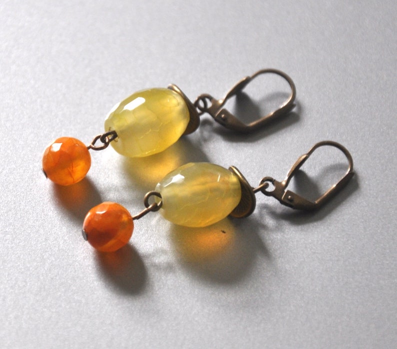 Memory Wire Bracelet Jewelry Set Gemstone Earrings Fall Jewelry Beaded Bracelet Burnt Orange Earrings Burnt Orange Bracelet