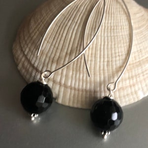 Black Onyx Dangle Earrings, Long Earrings Sterling Silver, Black Stone Earrings, Beaded Bohemian Jewelry, Gift for Wife, Girlfriend image 3