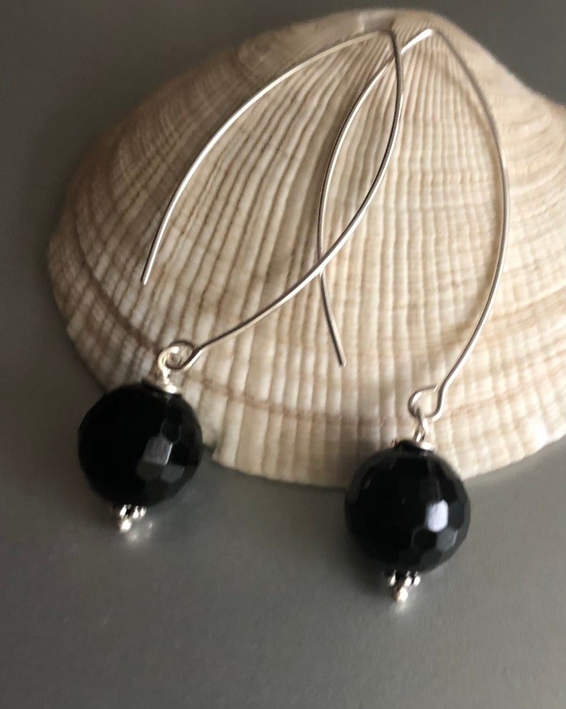 Black Onyx Dangle Earrings, Long Earrings Sterling Silver, Black Stone Earrings, Beaded Bohemian Jewelry, Gift for Wife, Girlfriend image 3