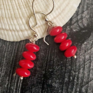 Real Coral Earrings Sterling Silver, Red Coral Drop Earrings, Coral Jewelry, Bohemian Jewelry, Anniversary gift for wife