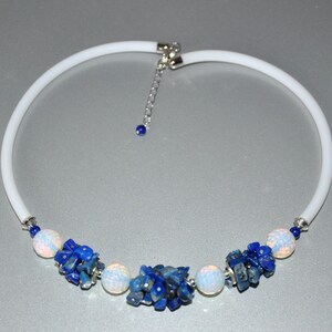 Handmade Blue Choker Necklace,  Beaded Statement Necklace,  Modern Bohemian Jewelry,  Contemporary Jewelry, Gift for Wife, Girlfriend