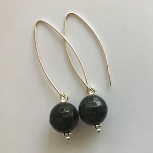 Black Onyx Dangle Earrings, Long Earrings Sterling Silver, Black Stone Earrings, Beaded Bohemian Jewelry, Gift for Wife, Girlfriend image 1