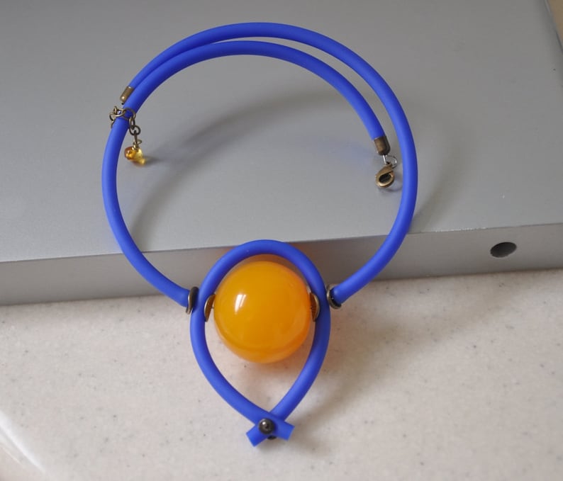 Contemporary Jewelry Yellow Blue Choker Unusual Jewelry Contemporary Necklace for Women