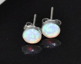 Opal Earrings,  6mm Opal Stud Earrings Sterling Silver, White Opal Earrings,  Opal Jewelry,  Bridal Bohemian Jewelry, October Birthstone