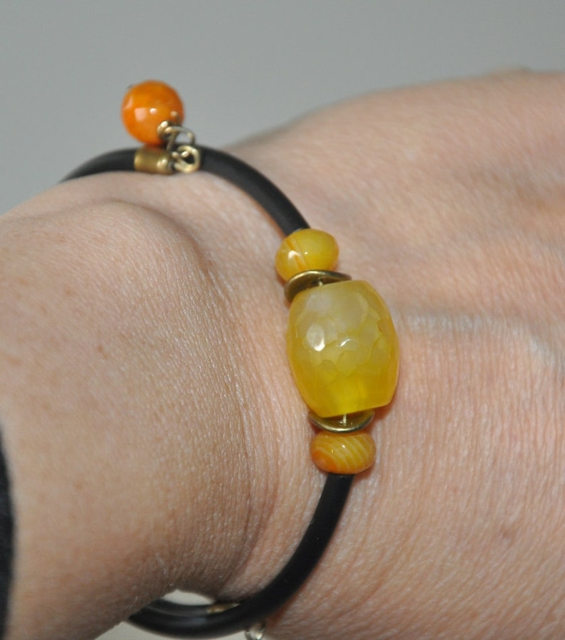 Memory Wire Bracelet Jewelry Set Gemstone Earrings Fall Jewelry Beaded Bracelet Burnt Orange Earrings Burnt Orange Bracelet