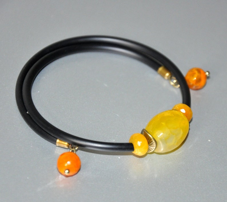 Memory Wire Bracelet Jewelry Set Gemstone Earrings Fall Jewelry Beaded Bracelet Burnt Orange Earrings Burnt Orange Bracelet