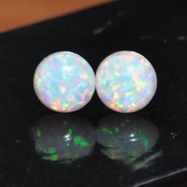 8mm Opal Stud Earrings Sterling Silver,  White Opal Earrings, Bridal Jewelry,  Cool Stud Earrings for Guys, October Birthstone