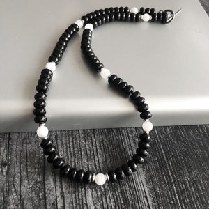 Men Empath Protection Necklace, Black Onyx and Moonstone Necklace for Men, Gift for Boyfriend, Handmade Mens Jewelry, Beaded Choker