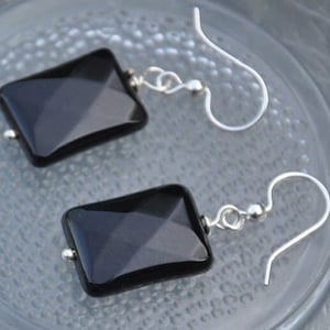 Black Earrings Dangle, Black Stone Earrings Sterling Silver,  Handmade Bohemian Jewelry Black Onyx Gemstone Jewelry, Gift for Teacher, BFF