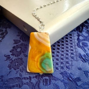 Large Yellow Agate Pendant Necklace, Yellow Stone Necklace, Unique Gift for Girlfriend, Daughter, Stainless Steel Chain, Everyday Jewelry