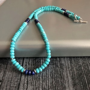 Collier surfeur, collier turquoise et lapis pour homme, tour de cou en perles de pierre bleue, cadeau pour mari, petit ami, bijoux unisexes faits main