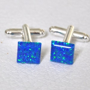 Opal Cufflinks, Blue Cufflinks,  Gemstone Cuff Links, Gift For Him, Unique Gift, Square Stone,  Boyfriend Gift, Father of the Bride Gift