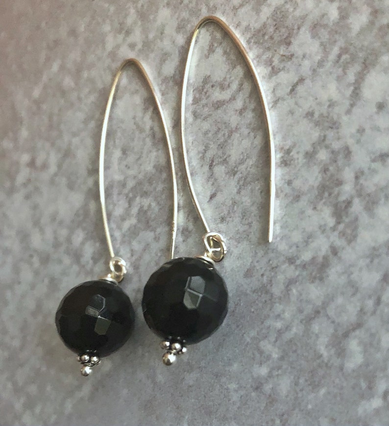 Black Onyx Dangle Earrings, Long Earrings Sterling Silver, Black Stone Earrings, Beaded Bohemian Jewelry, Gift for Wife, Girlfriend image 6