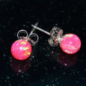 Pink Opal Earrings,  6mm Ball Stud Earrings, Opal Stud Earrings Sterling Silver,  Opal Jewelry,  Bohemian Bridal Jewelry, October Birthstone