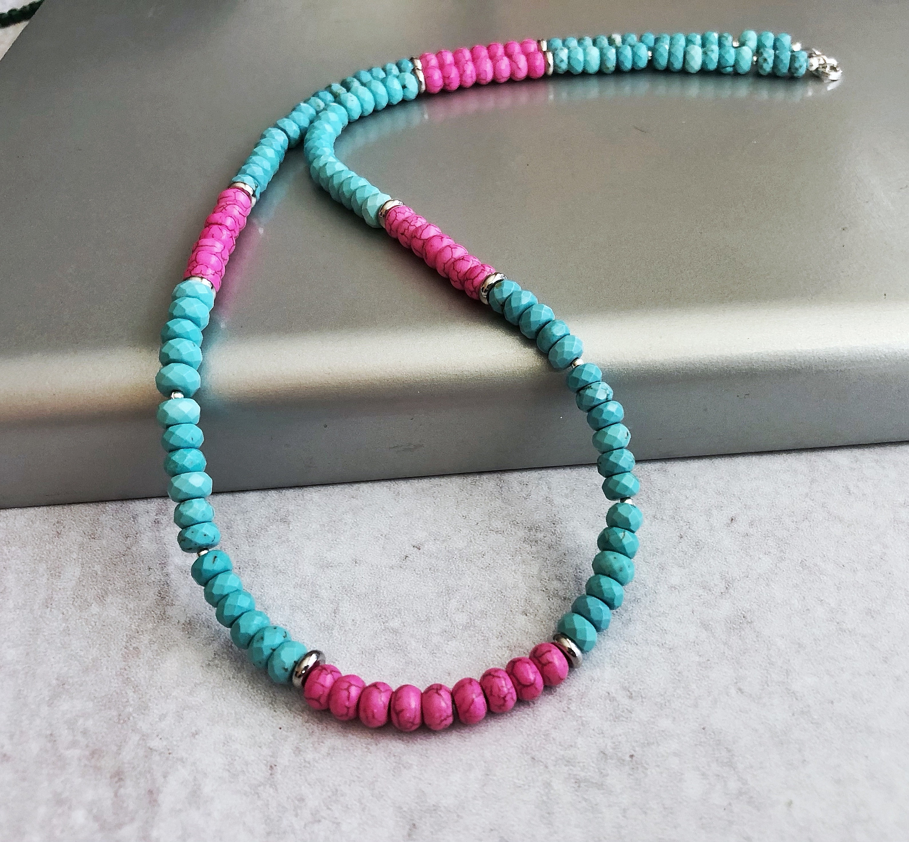 Collier Navajo Turquoise Et Onyx Avec Fermoir Argent - Boucles Assorties - Fait Main Aux États-Unis - Neuf Avec étiquettes