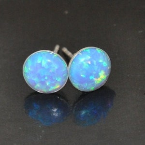 Blue Opal Earrings,  Opal Studs Sterling Silver, 8mm Opal, Birthstone Jewelry, Opal Jewelry, October Birthstone