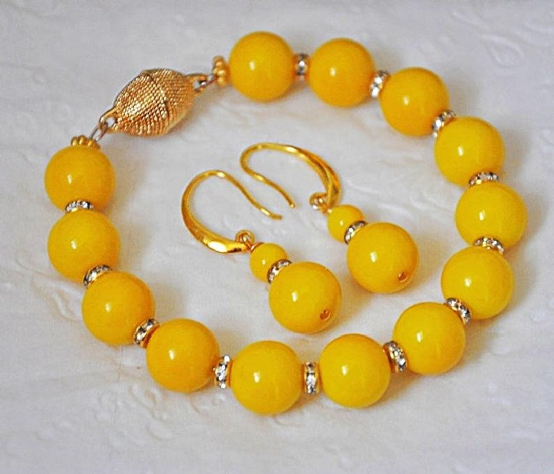 Yellow Bead Bracelet Gold Yellow Glass Bracelet Drop Etsy