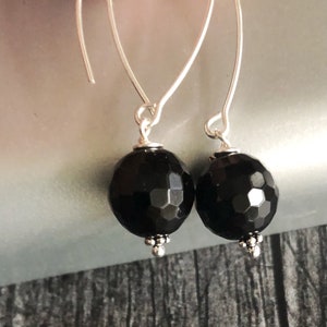 Black Onyx Dangle Earrings, Long Earrings Sterling Silver, Black Stone Earrings, Beaded Bohemian Jewelry, Gift for Wife, Girlfriend image 7