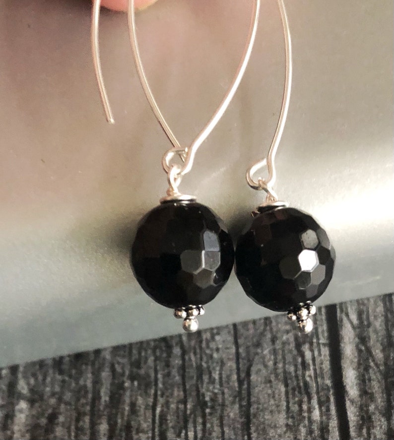 Black Onyx Dangle Earrings, Long Earrings Sterling Silver, Black Stone Earrings, Beaded Bohemian Jewelry, Gift for Wife, Girlfriend image 7