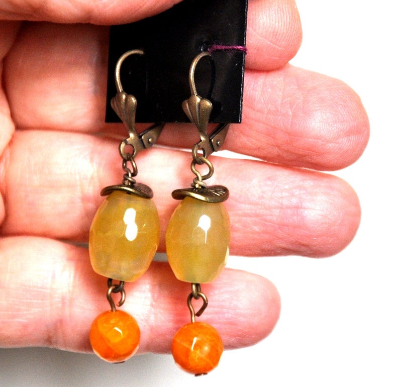 Memory Wire Bracelet Jewelry Set Gemstone Earrings Fall Jewelry Beaded Bracelet Burnt Orange Earrings Burnt Orange Bracelet
